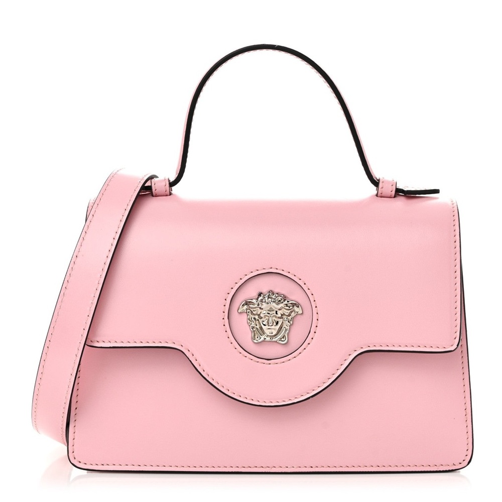 Versace Shiny Calfskin La Medusa Small Top Handle Shoulder Bag Pink